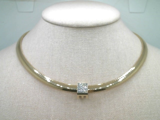 Vintage 14 Karat Yellow Gold Square 4 Row Diamond Pave Omega Slide