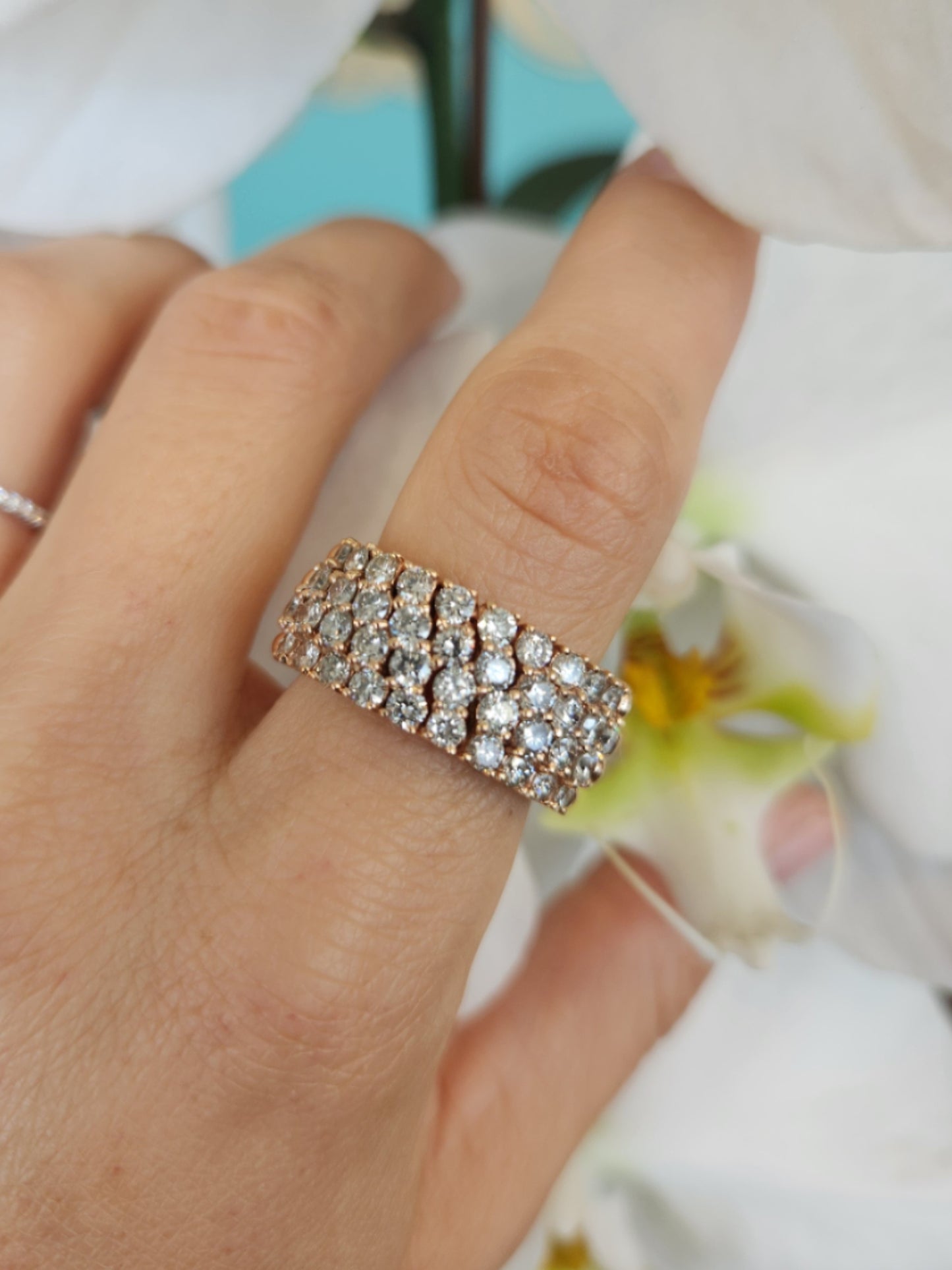 Online Sale * Vintage 18K Rose Gold 4 row Diamond Flexible Band Size 6.5