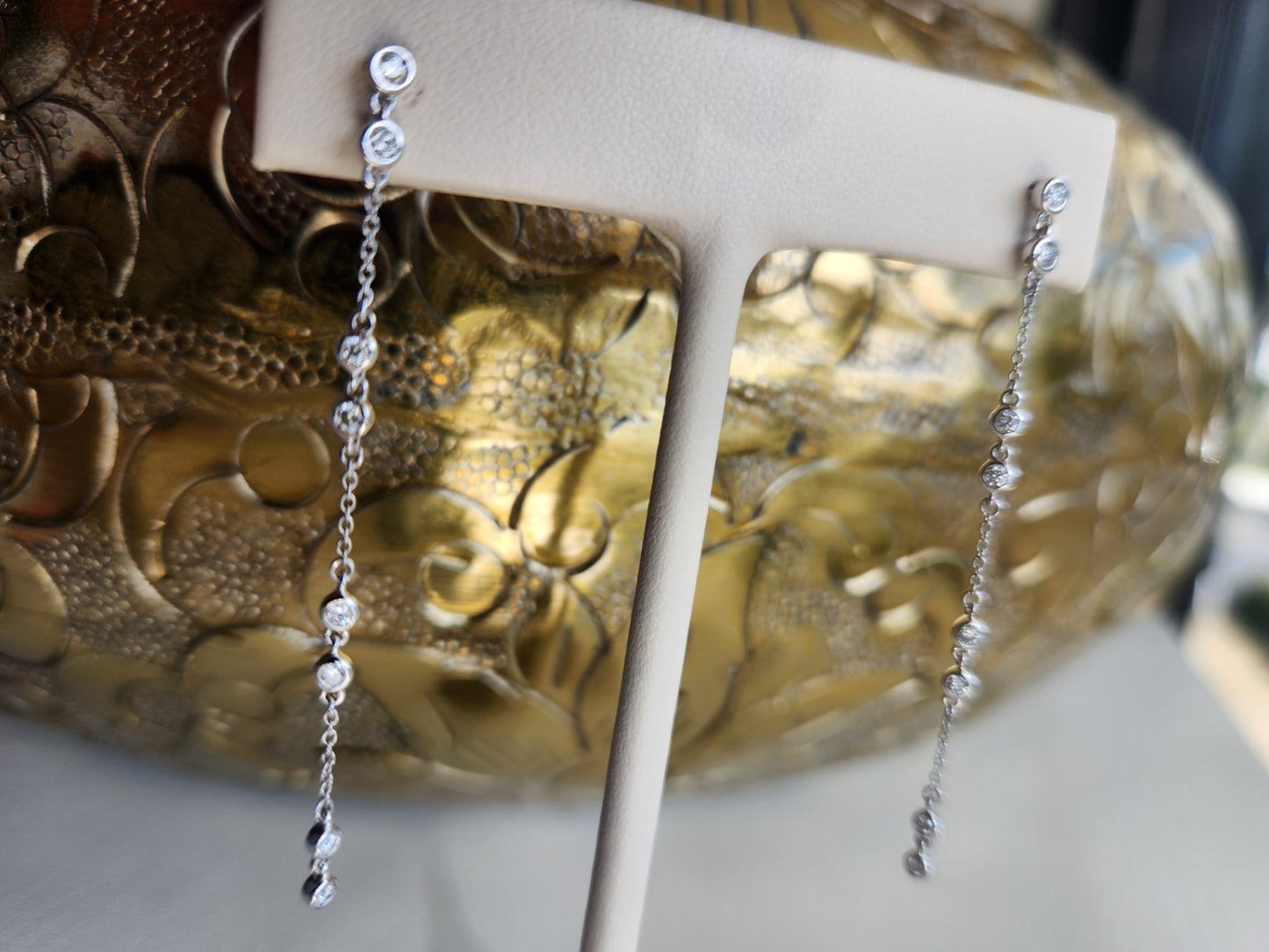 14 Karat White Gold Bezel Set Diamond Station Earrings