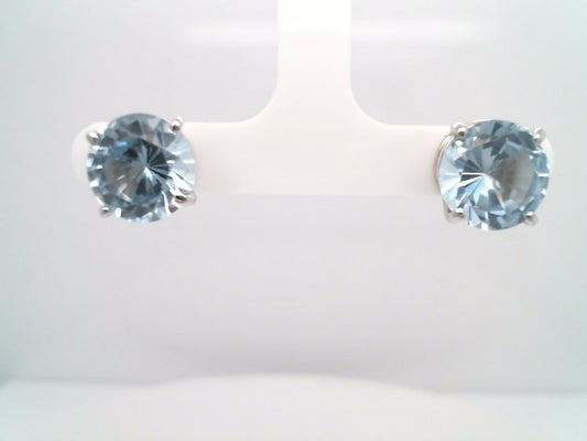 Vintage 14 Karat White Gold Synthetic Light Blue Spinel 4 Prong Set Solitaire Stud Earrings
