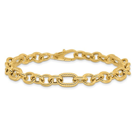 14K Yellow Polished and Textured 7.5in Fancy Bracelet