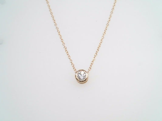 14 Karat Yellow Gold Round Brilliant Bezel Set Diamond Necklace With 1.3 Mm 16-18" Cable Chain