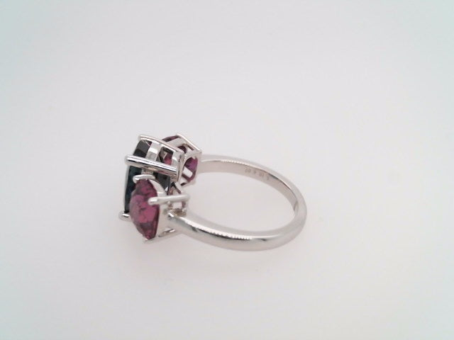 Vintage 18 Karat White Gold Blue & Pink Sapphire 3 Stone Ring