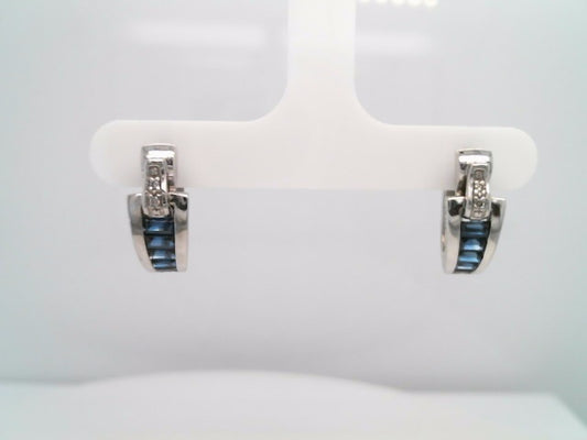 Vintage 18 Karat White Gold Blue Sapphire & Diamond Earrings