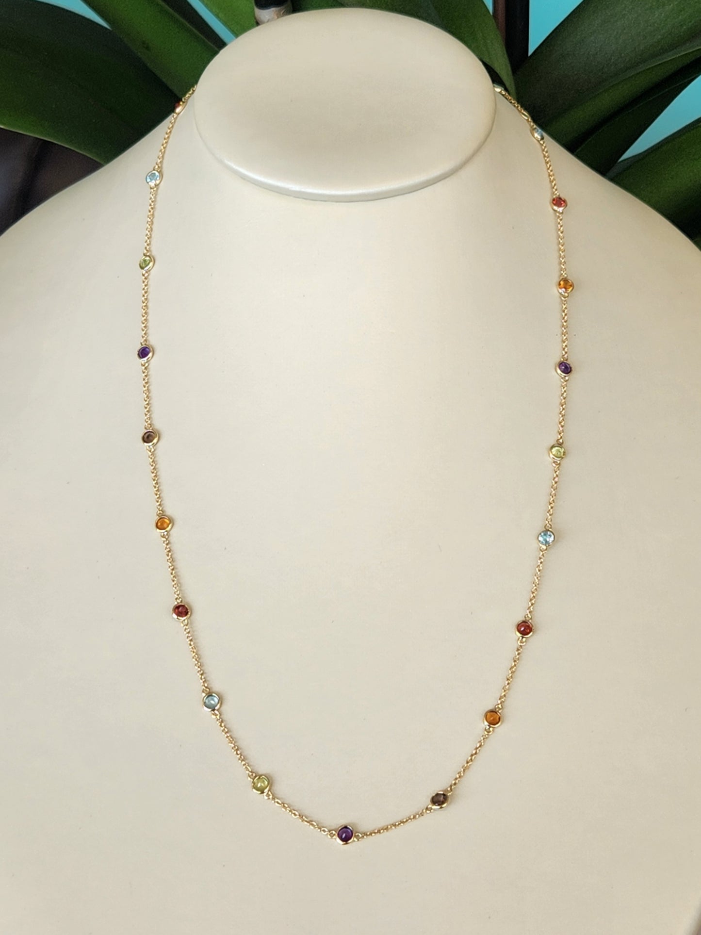 14 Karat Yellow Gold Bezel Set Multicolored Gems "By The Yard" Style N