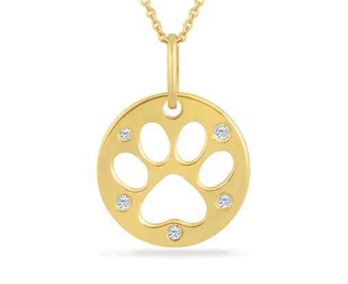 14 Karat Yellow Gold 13 Mm "Paw" Cut Out Disc & Diamond Accents
