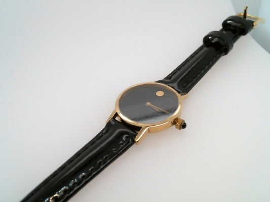 Vintage 14 Karat Yellow Gold Movado "Zenith" Watch With Leather Strap, Mechanical Movement