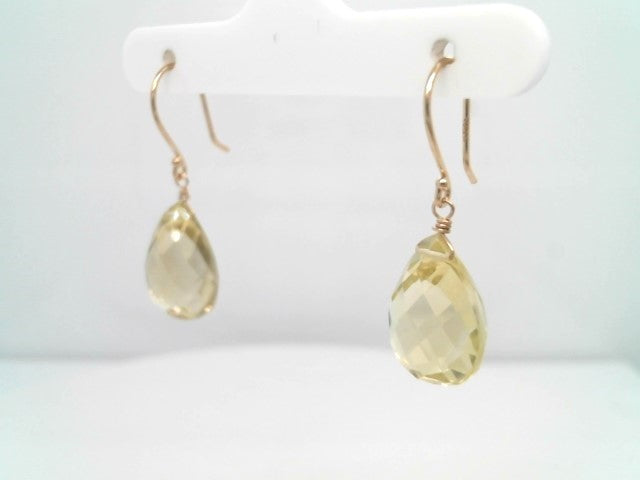 14 Karat Yellow Gold Lemon Quartz Briolette Earrings