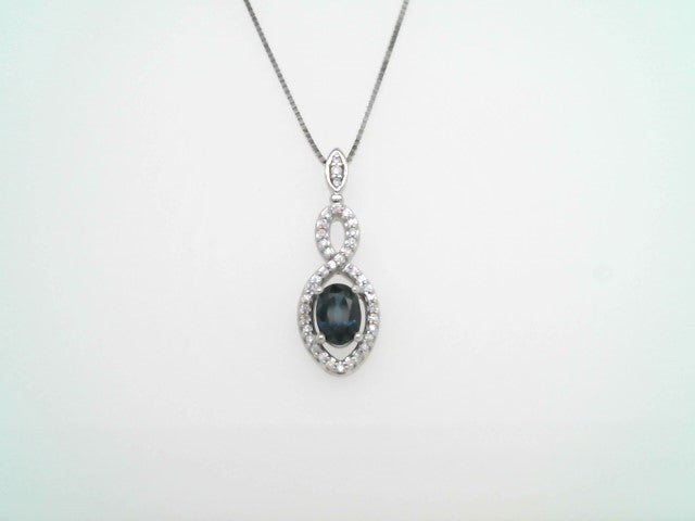 14 Karat White Gold Sapphire & Diamond Necklace, Adjustable Up To 24"