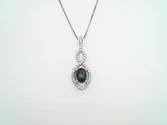 14 Karat White Gold Sapphire & Diamond Necklace, Adjustable Up To 24"