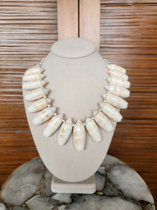 Sterling Silver Florida Lettered Olive Shell And Chain 3/4  Collar Necklace 17- 22.5"