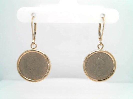14 Karat Yellow Gold Bezel Set Maltese Coin Dangle Earrings With Leverbacks