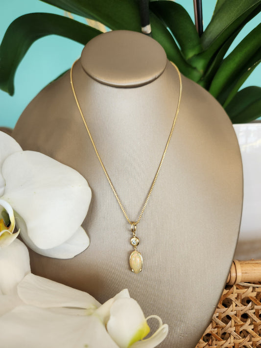 14 Karat Yellow Gold Ethiopian Opal & Diamond Pendant