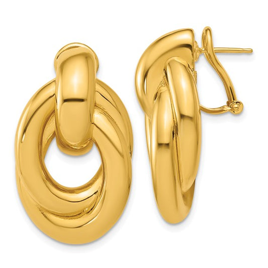 14 Karat Yellow Gold Polished Intertwined Ovals Omega Back Earrings