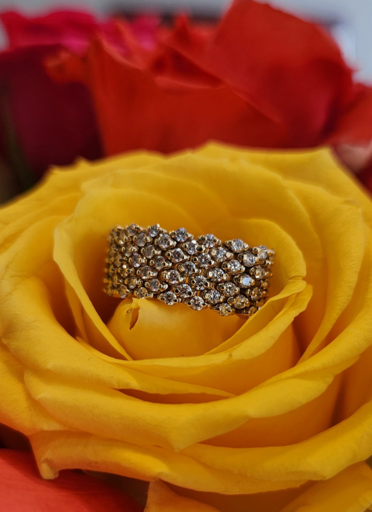 Online Sale * Vintage 14K Rose Gold 7 row Diamond Flexible Band Size 6.5