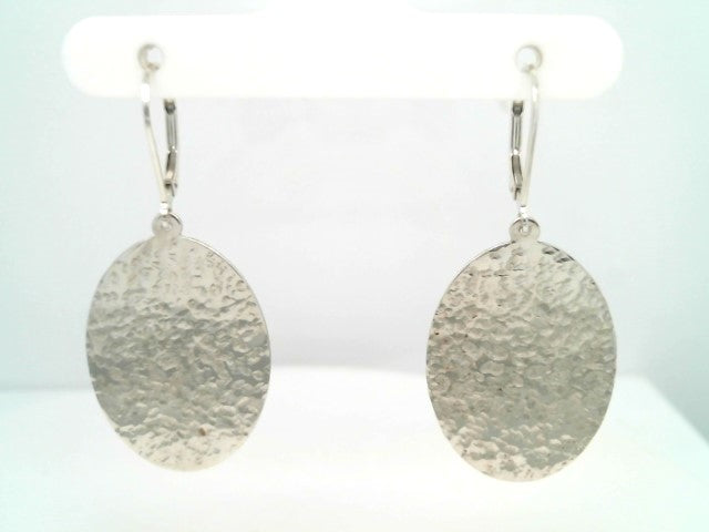 Sterling Silver Oval Dangle Earrings With Hammered Finish