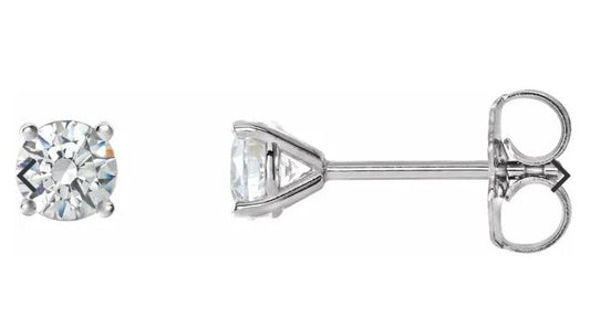 14 Karat White Gold 4 Prong "Martini" Set Round Brilliant Diamond Solitaire Stud Earrings