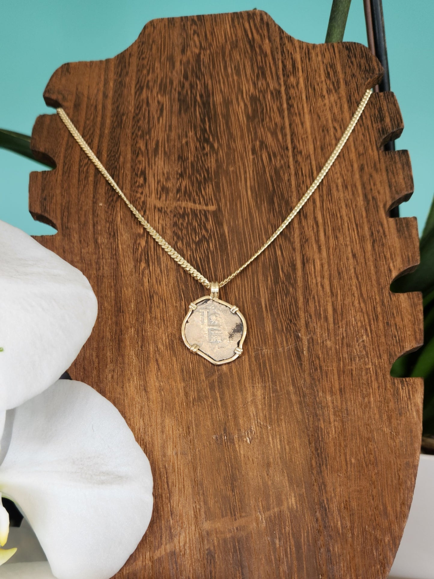 Spanish Shipwreck 2 Reale in 14K Yellow Gold  Pendant (Chain Sold Sepe
