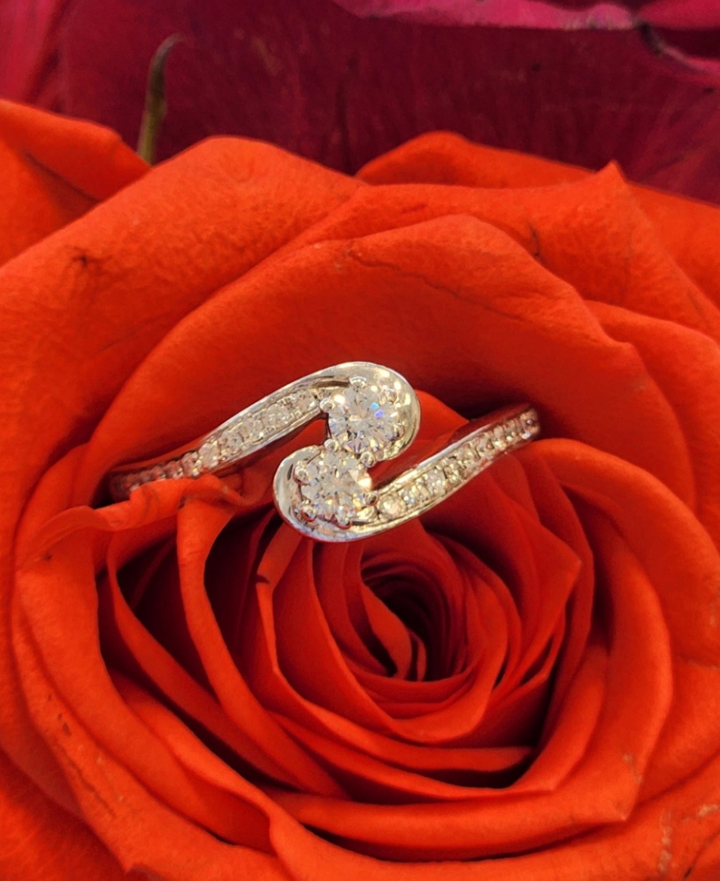 Vintage 14 Karat White Gold "Toi Et Moi" Style Diamond Bypass Ring