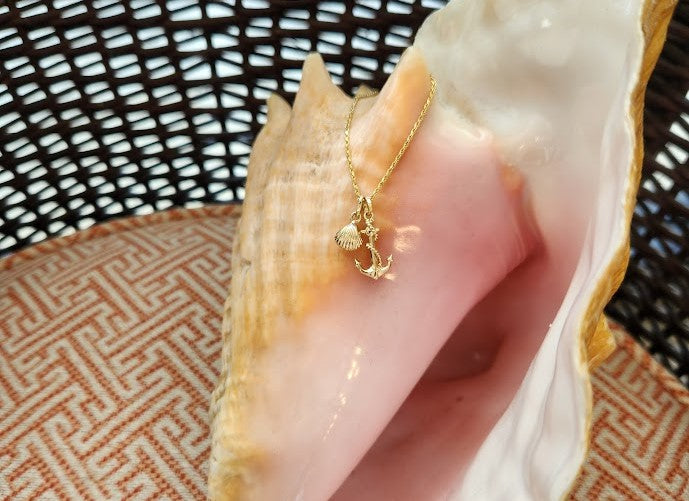 Vintage 14 Karat Yellow Gold Anchor & Rope Charm Pendant
