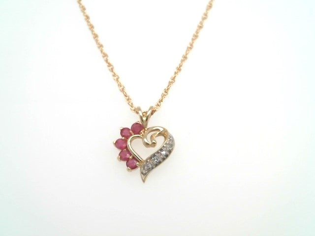 Vintage 10 Karat Yellow Gold Ruby & Diamond Heart Pendant