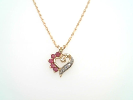 Vintage 10 Karat Yellow Gold Ruby & Diamond Heart Pendant