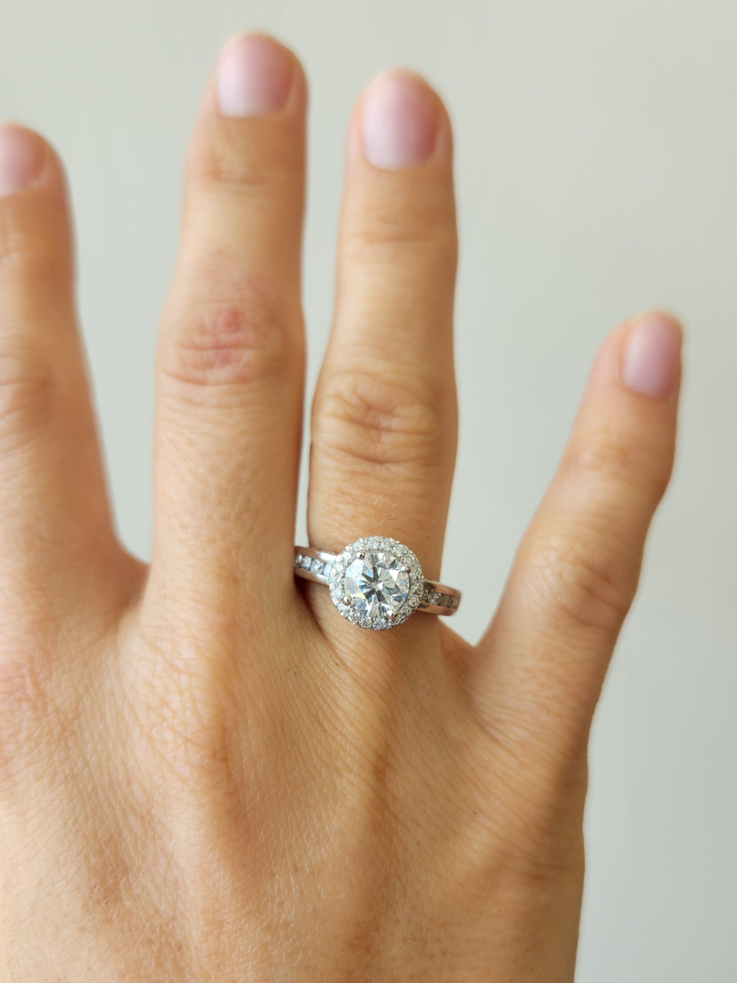 14 Karat White Gold Halo Style Diamond Engagement Ring With Hidden Halo