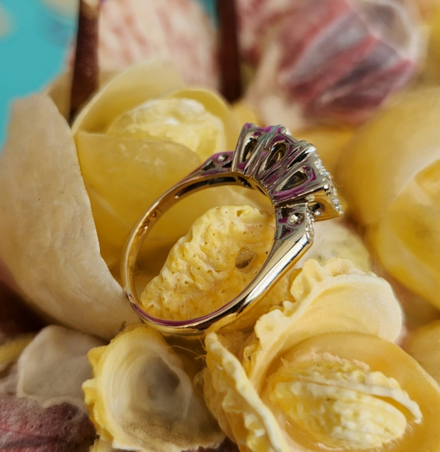 Vintage 14 Karat Yellow & White Gold Illusion Top 5 Stone Diamond Ring