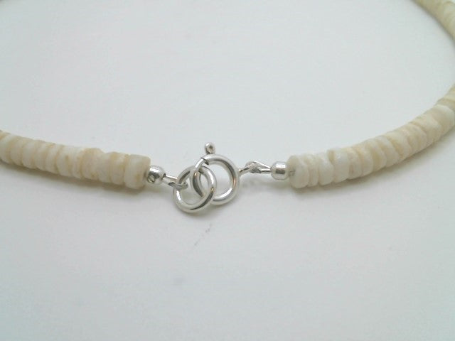 Sterling Silver 6 Mm Cream Seashell Rondel Bead Necklace With Large Spring Ring Clasp, 18"