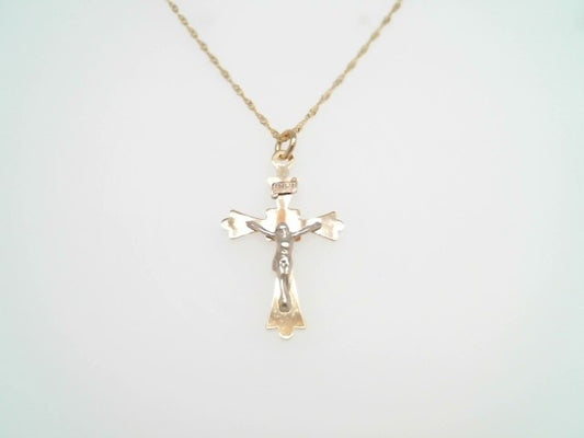 Vintage 14 Karat Yellow & White Gold Crucifix Necklace, 16"