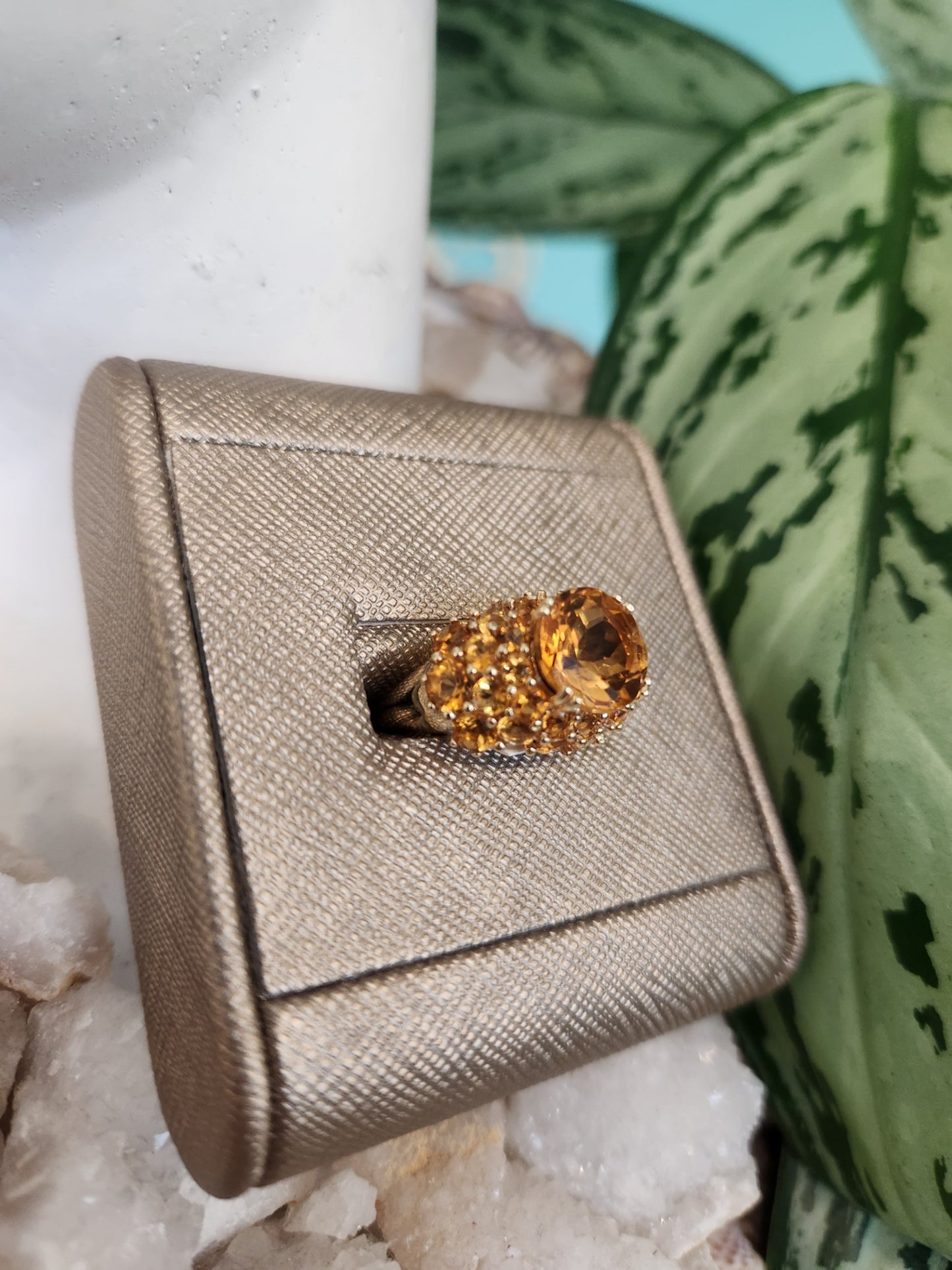 Vintage 10 Karat Yellow Gold Citrine Cluster Ring