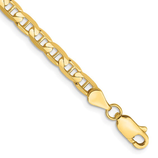 14 Karat Yellow Gold 3.75 Mm Concave Anchor Chain Bracelet With Lobster Clasp 8"