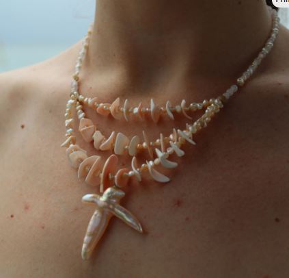 Sterling Silver Shell, Rose Quartz, & Freshwater Pearl 3-Strand Necklace 17"