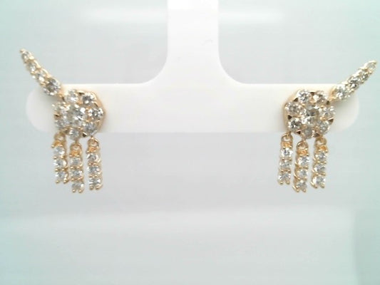 14 Karat Yellow Gold Diamond "Shooting Star" Earrings With Diamond Fringe Dangles