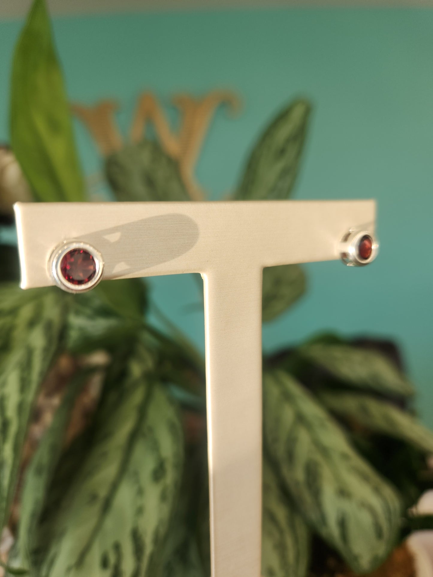 Sterling Silver Round Rhodolite Garnet Bezel Set Stud Earrings