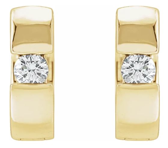 14 Karat Yellow Gold Diamond Hinged Huggie Earrings