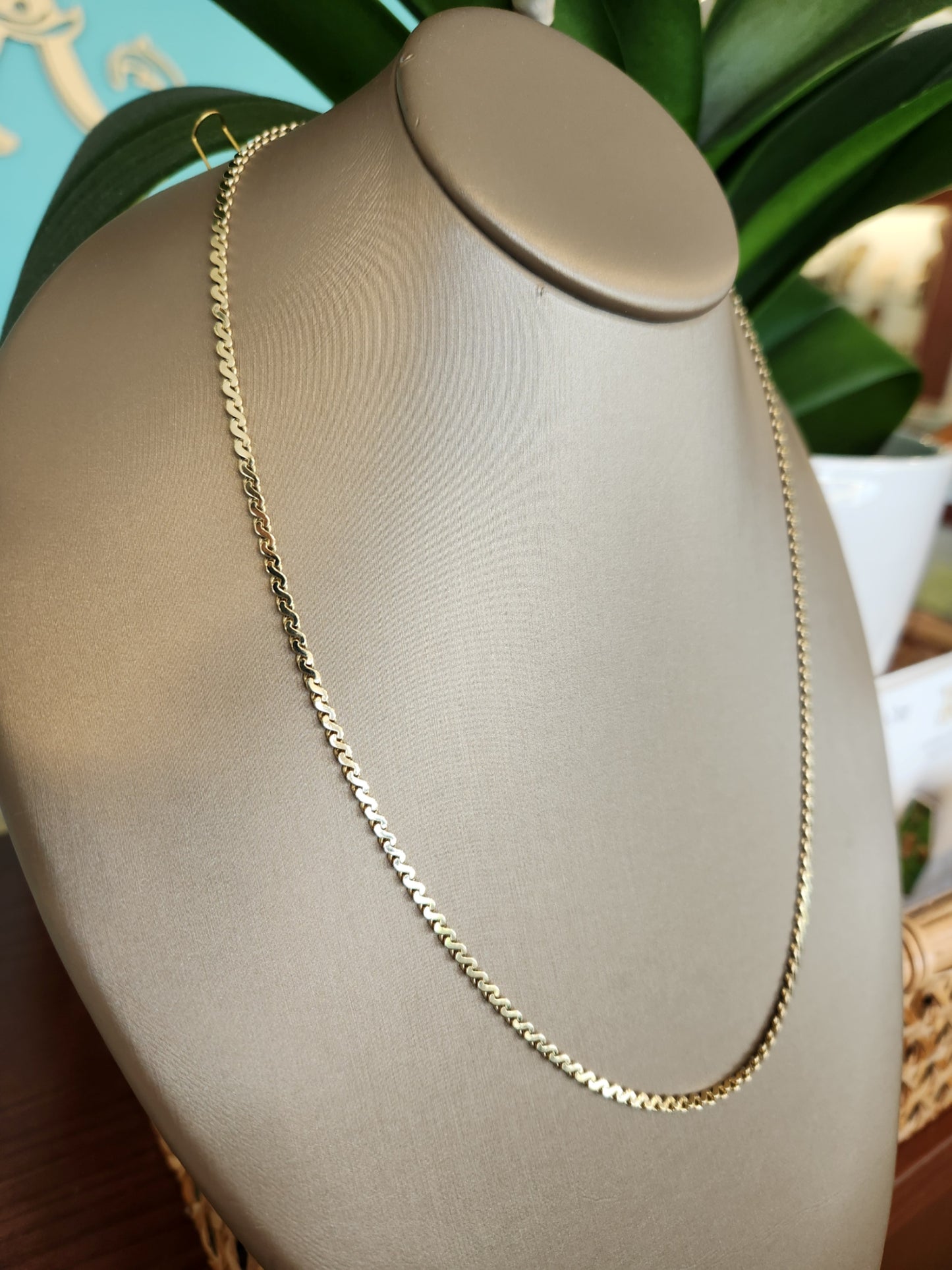 14 Karat Yellow Gold 2.5 Mm S-Shaped Fancy Link Chain With Spring Ring Clasp, 9"
