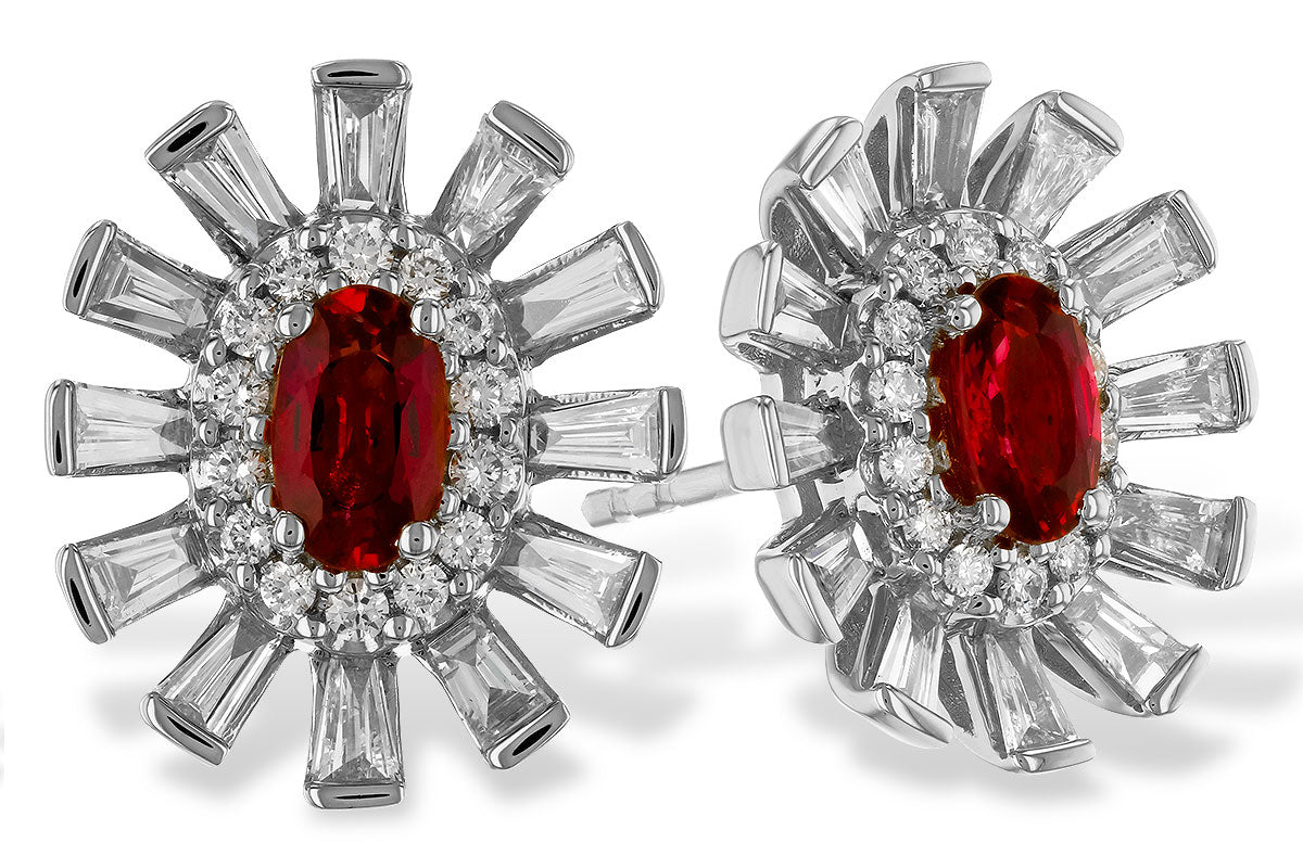 14 Karat White Gold Ruby & Diamond Starburst Style Earrings
2 Oval Ru