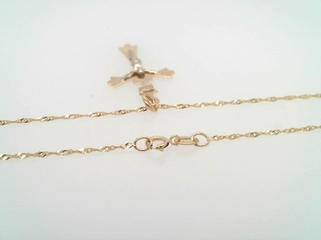 Vintage 14 Karat Yellow & White Gold Crucifix Necklace, 16"