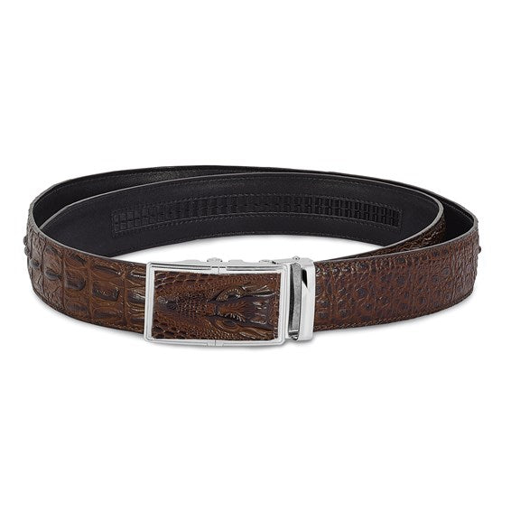 Brown Top Grain Crocodile Embossed Cowhide Leather Adjustable Belt 
S