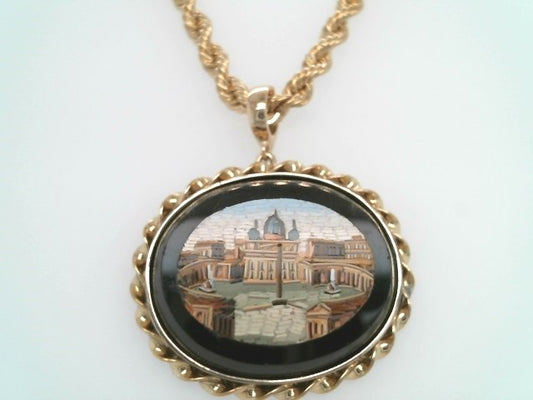 Antique Victorian 14 Karat Yellow Gold Micro Mosaic Pendant With Opening Pearl Enhancer Bail