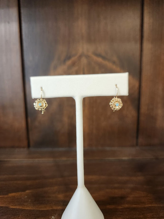 Vintage 14 Karat Yellow Gold Opal Dangle Earrings With French Ear Wire