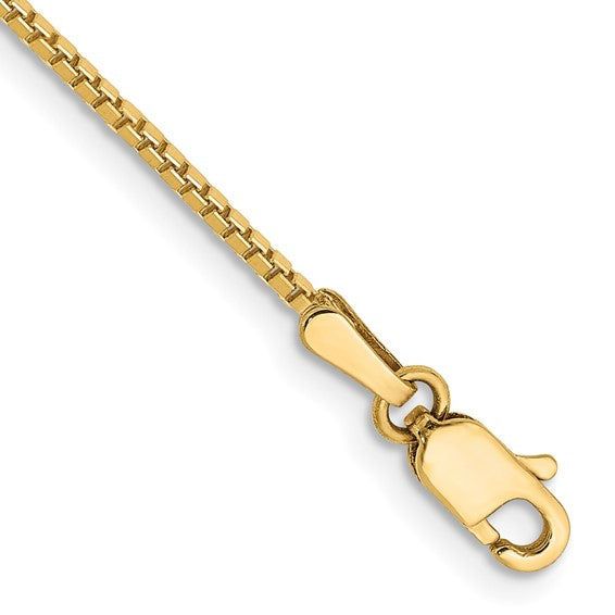 14 Karat Yellow Gold 1.1 Mm Box Link Chain Bracelet With Lobster Clasp 8"