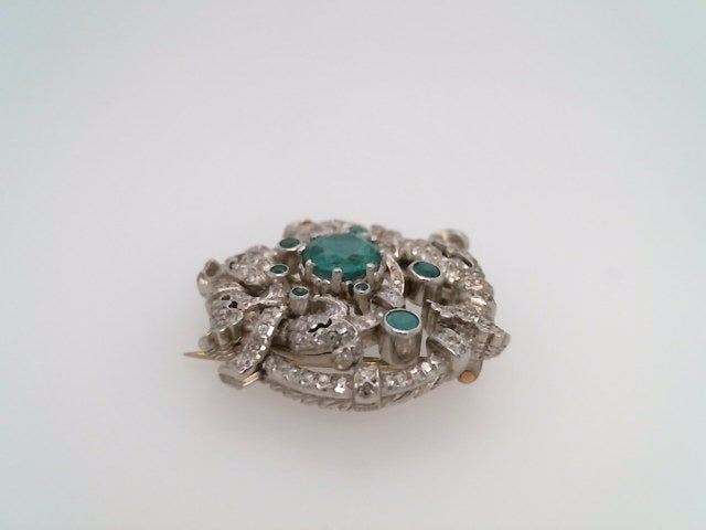 Vintage Platinum & 14 Karat White Gold Emerald & Diamond Dress Clip/Pin