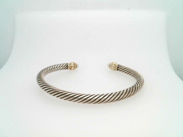Vintage Sterling Silver & 14 Karat Yellow Gold Pearl "Cable" Cuff Bracelet, Signed David Yurman