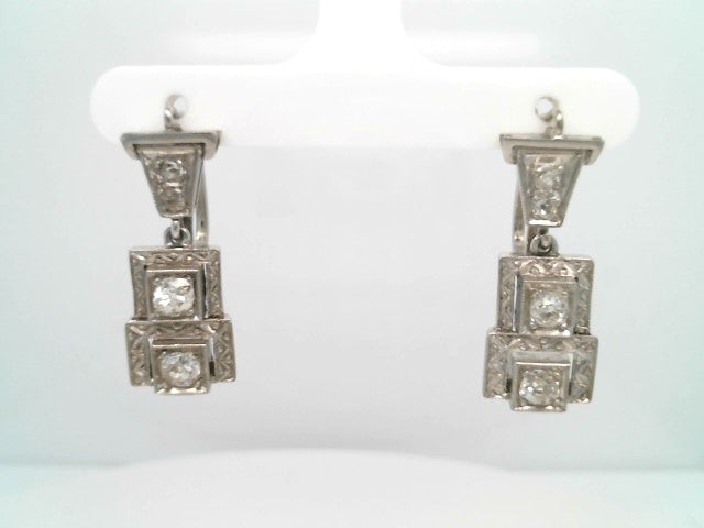 Art Deco 18 Karat White Gold Old Mine Cut Diamond Earrings