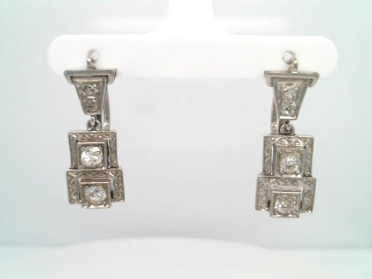 Art Deco 18 Karat White Gold Old Mine Cut Diamond Earrings
