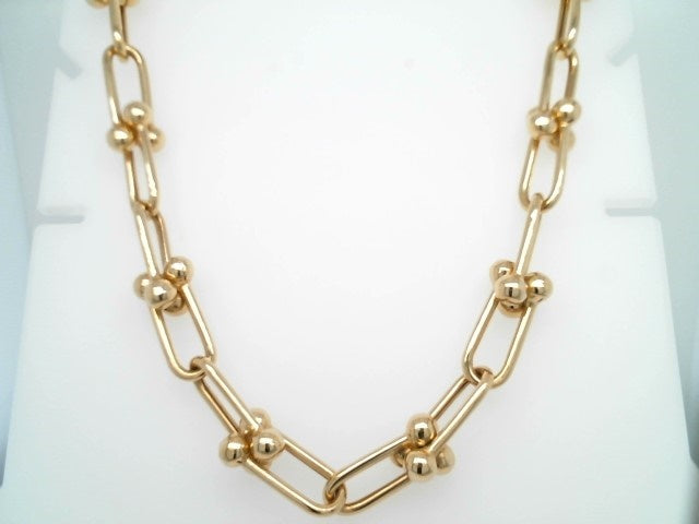 Vintage 14 Karat Yellow Gold 10 Mm Fancy Open Link With Bead End Chain Necklace, 16"