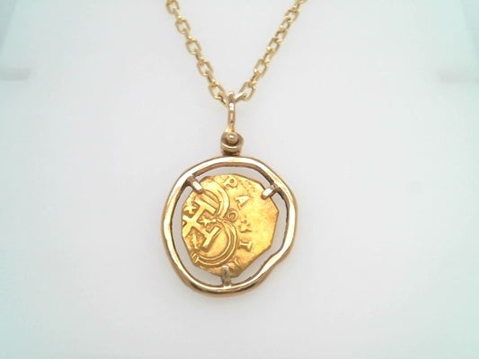 Spanish Gold 2 Escudo Coin Prong Set In 14 Karat Yellow Gold