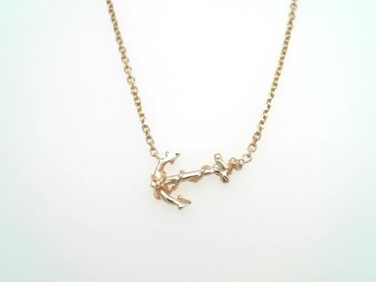 Vintage 14 Karat Yellow Gold Anchor Necklace With Diamond Cut Cable Chain, 16.5"